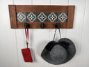 Framed Tile | Rustic Cherry Wood Coat Rack with Decorative Tile Shelf & Black Hooks
