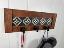 Framed Tile | Rustic Cherry Wood Coat Rack with Decorative Tile Shelf & Black Hooks