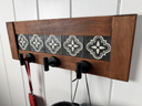 Framed Tile | Rustic Cherry Wood Coat Rack with Decorative Tile Shelf & Black Hooks