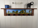 Joshua Tree Summers Day | Rustic Wall Coat Rack with Decorative Shelf | Entryway Organizer with Black Hooks | Handcrafted Wood Coat Hanger | Farmhouse Hallway Storage