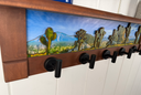 Joshua Tree Summers Day | Rustic Wall Coat Rack with Decorative Shelf | Entryway Organizer with Black Hooks | Handcrafted Wood Coat Hanger | Farmhouse Hallway Storage