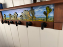 Joshua Tree Summers Day | Rustic Wall Coat Rack with Decorative Shelf | Entryway Organizer with Black Hooks | Handcrafted Wood Coat Hanger | Farmhouse Hallway Storage