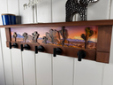 Joshua Tree Sunset | Rustic Wall Coat Rack with Decorative Shelf | Entryway Organizer with Black Hooks | Handcrafted Wood Coat Hanger | Farmhouse Hallway Storage