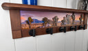 Joshua Tree Sunset | Rustic Wall Coat Rack with Decorative Shelf | Entryway Organizer with Black Hooks | Handcrafted Wood Coat Hanger | Farmhouse Hallway Storage