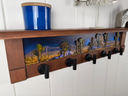 Joshua Tree Twilight | Rustic Wall Coat Rack with Decorative Shelf | Entryway Organizer with Black Hooks | Handcrafted Wood Coat Hanger | Farmhouse Hallway Storage
