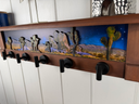 Joshua Tree Twilight | Rustic Wall Coat Rack with Decorative Shelf | Entryway Organizer with Black Hooks | Handcrafted Wood Coat Hanger | Farmhouse Hallway Storage