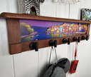 Harbor Lights at Dusk | Rustic Wall Coat Rack with Decorative Shelf | Entryway Organizer with Black Hooks | Handcrafted Wood Coat Hanger | Farmhouse Hallway Storage