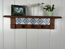 Rustic Cherry Wood Coat Rack with Decorative Tile Shelf & Black Hooks