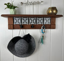 Rustic Cherry Wood Coat Rack with Decorative Tile Shelf & Black Hooks