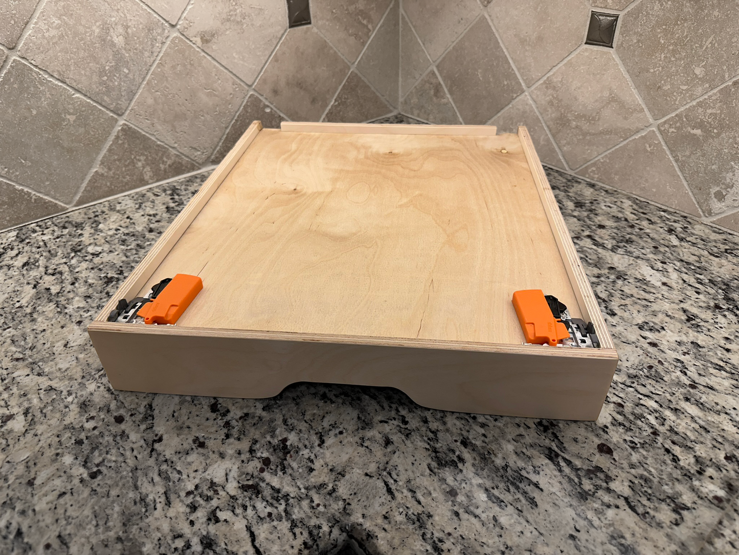Drawer | Baltic Birch Plywood, Half Blind Dovetail, 1/2" Sides, 1/4" Birch Ply Bottom, Clear Coated, Pull Cut out, Hardware Notches