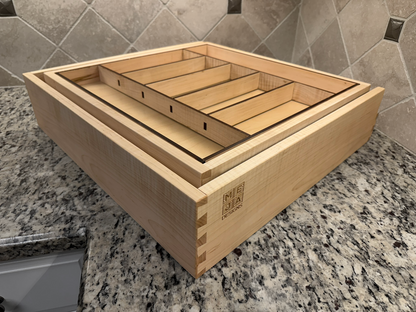 Drawer | Maple, Half Blind Dovetails, 5/8" Sides, 1/4" Birch Ply Bottom, Clear Coated, Double Drawer, Insert Dividers
