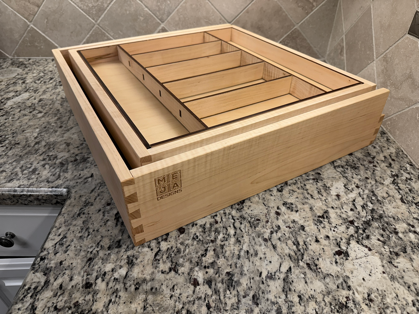 Drawer | Maple, Half Blind Dovetails, 5/8" Sides, 1/4" Birch Ply Bottom, Clear Coated, Double Drawer, Insert Dividers