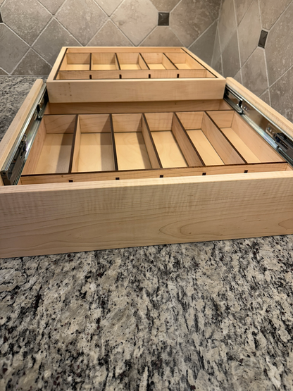 Drawer | Maple, Half Blind Dovetails, 5/8" Sides, 1/4" Birch Ply Bottom, Clear Coated, Double Drawer, Insert Dividers