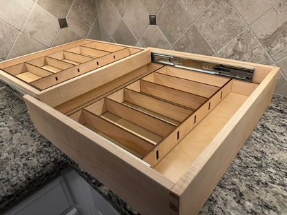 Drawer | Maple, Half Blind Dovetails, 5/8" Sides, 1/4" Birch Ply Bottom, Clear Coated, Double Drawer, Insert Dividers