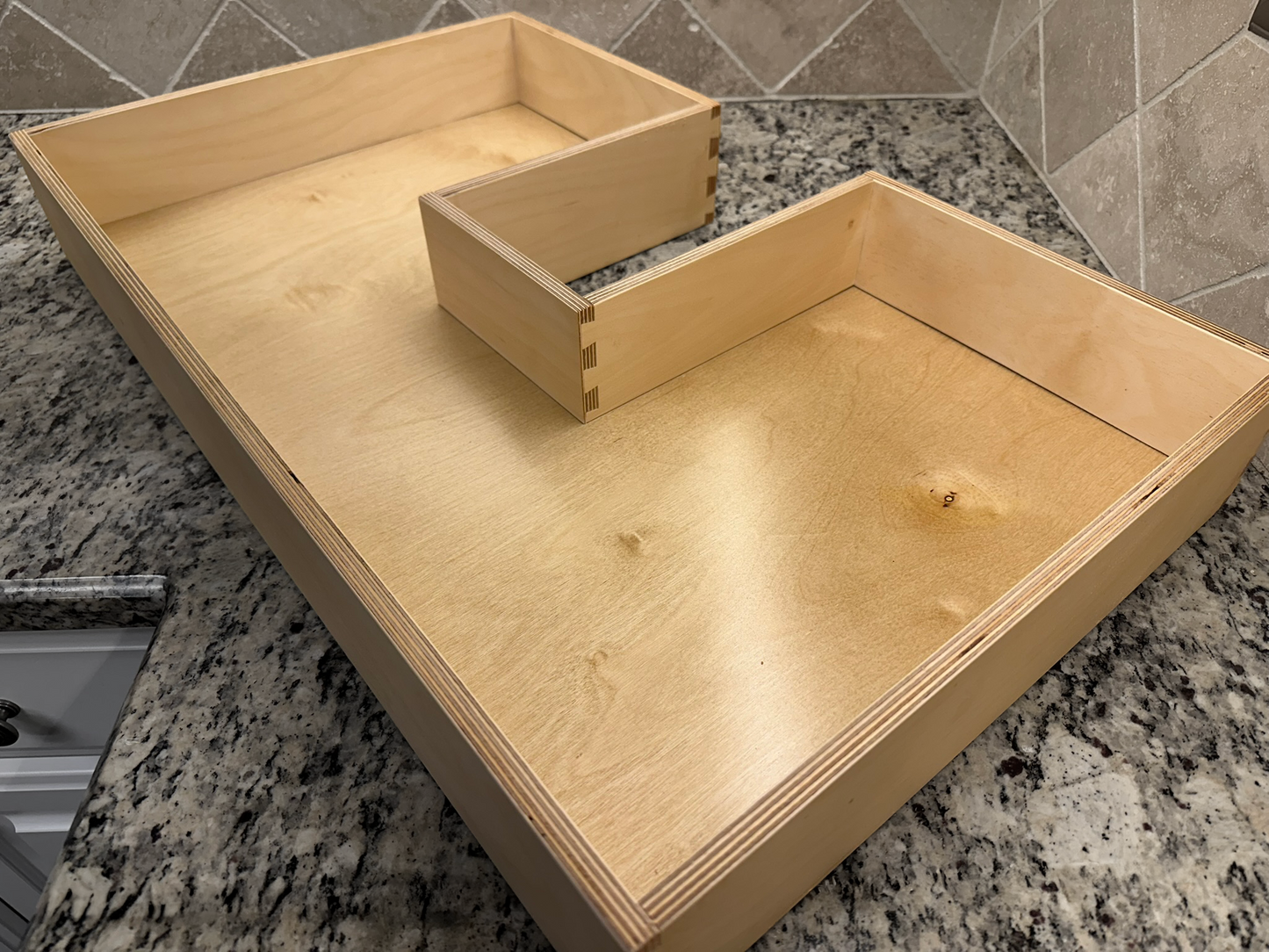 Drawer | Baltic Birch Plywood - Half Blind Dovetails - 1/2" Sides - 1/4" Birch Ply Bottom - Clear Coated - Plumbing Notch