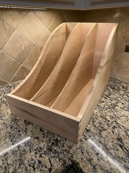 Drawer | Maple, Half Blind Dovetail, 5/8" Sides, 1/4" Birch Ply Bottom, Clear Coated, Scooped Front, Front to Back Dividers