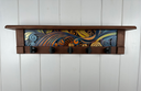 Abstract Wave | Rustic Wall Coat Rack with Decorative Shelf | Entryway Organizer with Black Hooks | Handcrafted Wood Coat Hanger | Farmhouse Hallway Storage