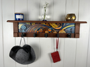 Abstract Wave | Rustic Wall Coat Rack with Decorative Shelf | Entryway Organizer with Black Hooks | Handcrafted Wood Coat Hanger | Farmhouse Hallway Storage