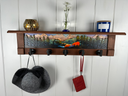 Morning Ember Bear | Rustic Wall Coat Rack with Decorative Shelf | Entryway Organizer with Black Hooks | Handcrafted Wood Coat Hanger | Farmhouse Hallway Storage