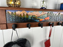 Morning Ember Bear | Rustic Wall Coat Rack with Decorative Shelf | Entryway Organizer with Black Hooks | Handcrafted Wood Coat Hanger | Farmhouse Hallway Storage
