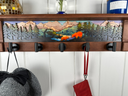 Morning Ember Bear | Rustic Wall Coat Rack with Decorative Shelf | Entryway Organizer with Black Hooks | Handcrafted Wood Coat Hanger | Farmhouse Hallway Storage