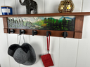 Late Spring Renewal Bear | Rustic Wall Coat Rack with Decorative Shelf | Entryway Organizer with Black Hooks | Handcrafted Wood Coat Hanger | Farmhouse Hallway Storage