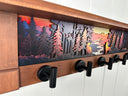 River Guardians Autumn Ember | Rustic Wall Coat Rack with Decorative Shelf | Entryway Organizer with Black Hooks | Handcrafted Wood Coat Hanger | Farmhouse Hallway Storage