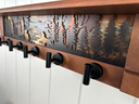 River Guardians Sunrise Sundown | Rustic Wall Coat Rack with Decorative Shelf | Entryway Organizer with Black Hooks | Handcrafted Wood Coat Hanger | Farmhouse Hallway Storage