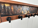 River Guardians Sunrise Sundown | Rustic Wall Coat Rack with Decorative Shelf | Entryway Organizer with Black Hooks | Handcrafted Wood Coat Hanger | Farmhouse Hallway Storage