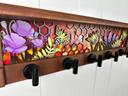 Honeycomb Meadow Lavender Honey | Rustic Wall Coat Rack with Decorative Shelf | Entryway Organizer with Black Hooks | Handcrafted Wood Coat Hanger | Farmhouse Hallway Storage