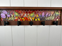 Honeycomb Meadow Lavender Honey | Rustic Wall Coat Rack with Decorative Shelf | Entryway Organizer with Black Hooks | Handcrafted Wood Coat Hanger | Farmhouse Hallway Storage