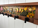 Honeycomb Meadow Clover Honey | Rustic Wall Coat Rack with Decorative Shelf | Entryway Organizer with Black Hooks | Handcrafted Wood Coat Hanger | Farmhouse Hallway Storage