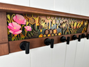 Honeycomb Meadow Clover Honey | Rustic Wall Coat Rack with Decorative Shelf | Entryway Organizer with Black Hooks | Handcrafted Wood Coat Hanger | Farmhouse Hallway Storage