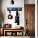 Joshua Tree Summers Day | Rustic Wall Coat Rack with Decorative Shelf | Entryway Organizer with Black Hooks | Handcrafted Wood Coat Hanger | Farmhouse Hallway Storage