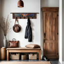 Rocky Mountains Dreamlake Sunset | Rustic Wall Coat Rack with Decorative Shelf | Entryway Organizer with Black Hooks | Handcrafted Wood Coat Hanger | Farmhouse Hallway Storage