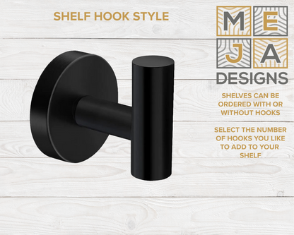 Rustic Cherry Wood Coat Rack w/ Shelf, Tiles and Black Hooks