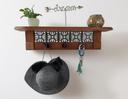 Rustic Cherry Wood Coat Rack with Decorative Tile Shelf & Black Hooks