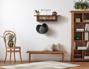 Rustic Cherry Wood Coat Rack with Decorative Tile Shelf & Black Hooks