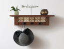 Rustic Cherry Wood Coat Rack with Decorative Tile Shelf & Black Hooks