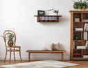 Rustic Cherry Wood Coat Rack with Decorative Tile Shelf & Black Hooks