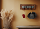 Framed Tile | Rustic Cherry Wood Coat Rack with Decorative Tile Shelf & Black Hooks