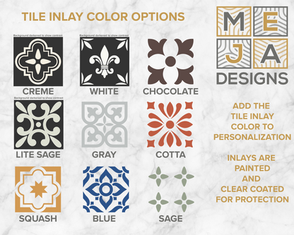 Rustic Cherry Wood Coat Rack w/ Shelf, Tiles and Black Hooks