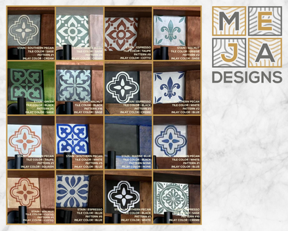 Rustic Cherry Wood Coat Rack w/ Shelf, Tiles and Black Hooks