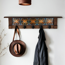 Carved Blossom Lattice | Rustic Wall Coat Rack with Decorative Shelf | Entryway Organizer with Black Hooks | Handcrafted Wood Coat Hanger | Farmhouse Hallway Storage