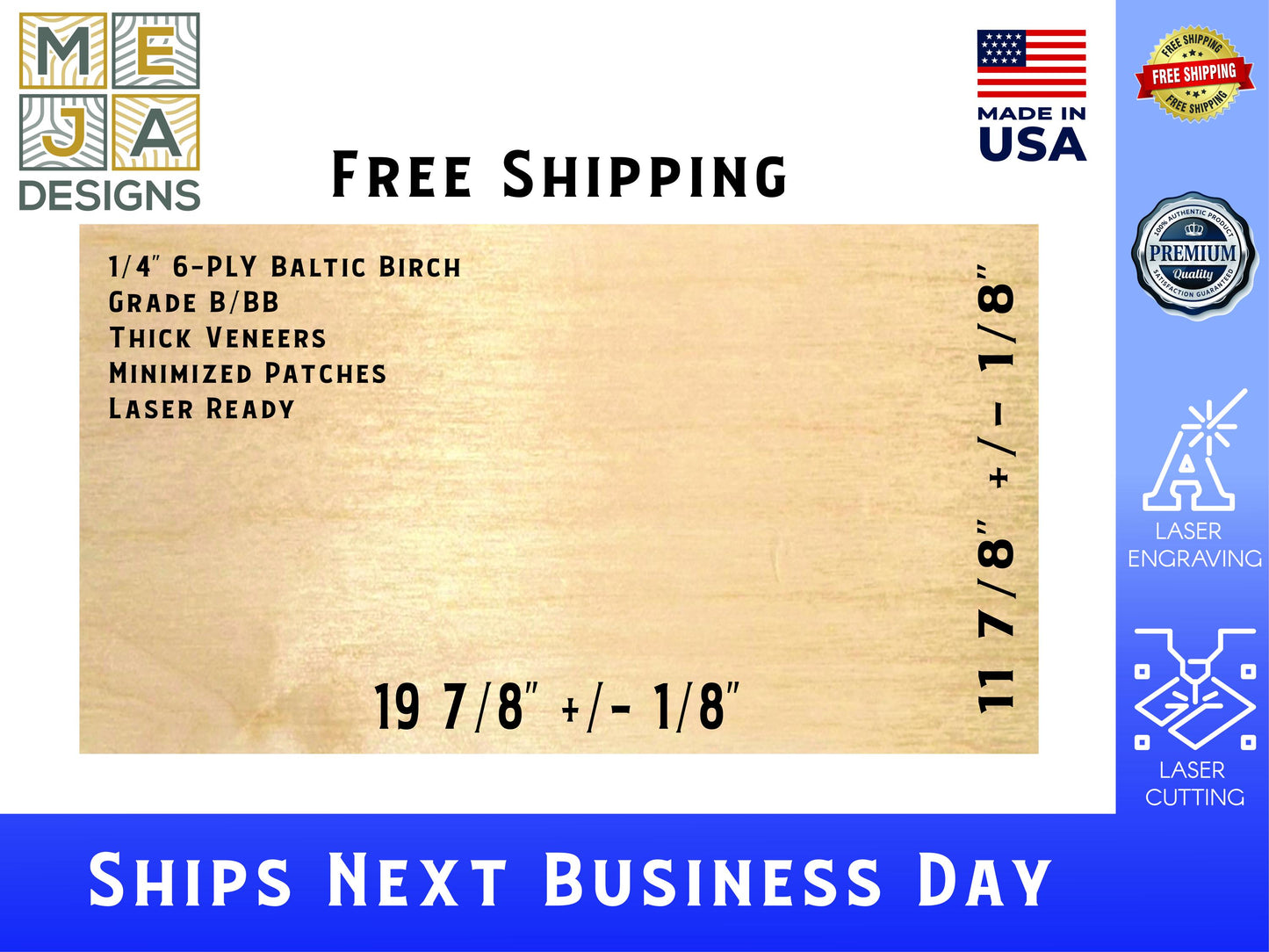 Birch Plywood Sheets 12"x20": 1/4" B/BB Grade, Laser Wood