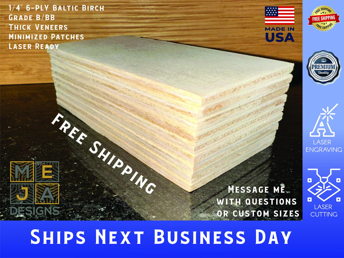 Birch Plywood Sheets 12"x20": 1/4" B/BB Grade, Laser Wood
