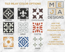 Rustic Cherry Wood Coat Rack with Decorative Tile Shelf & Black Hooks