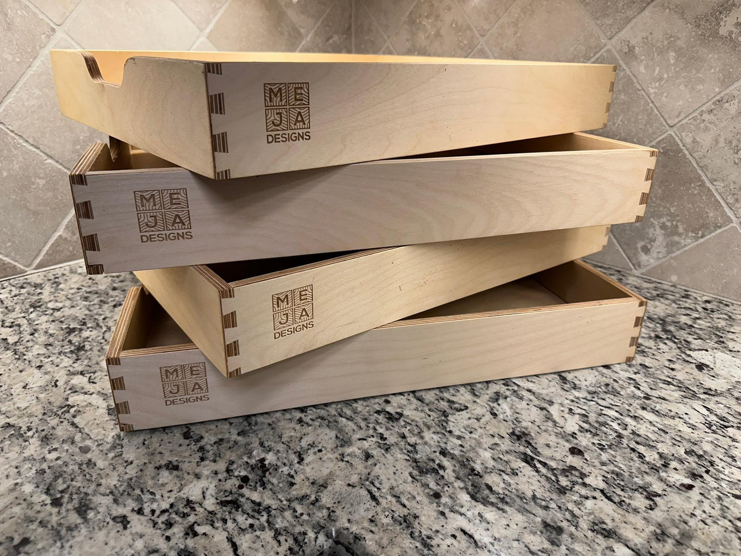 Drawer | Baltic Birch Plywood, Half Blind Dovetail, 1/2" Sides, 1/4" Birch Ply Bottom, Clear Coated, Pull Cut out