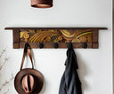 Rustic Wall Coat Rack with Shelf: Entryway Organizer with Black Hooks | Abstract Wave Burnt Orange