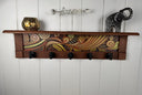 Rustic Wall Coat Rack with Shelf: Entryway Organizer with Black Hooks | Abstract Wave Burnt Orange